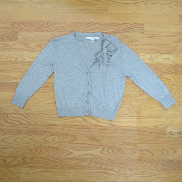 LAUREN CONRAD WOMEN'S SIZE S SWEATER GRAY V- NECK CARDIGAN BOW 3/4 SLEEVE - Picture 2 of 7